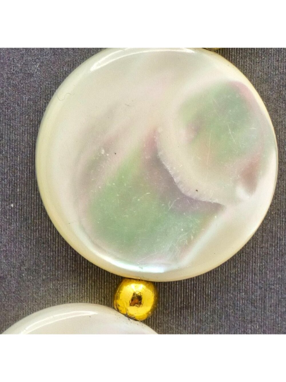 Vintage Mother Of Pearl Coin Necklace Gold Plated Nautical Chic Shell Jewelry - Picture 6 of 13